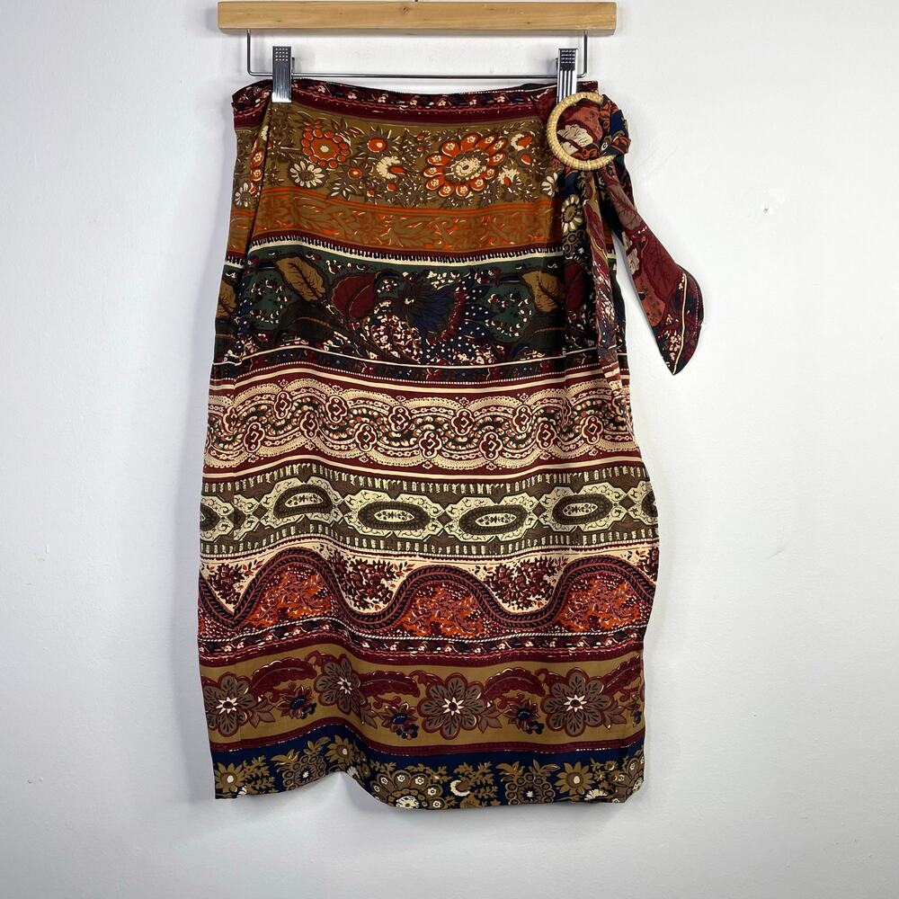 Vintage 90s Express Silk Wrap Skirt Floral Western Bohemian High Waist 7 26